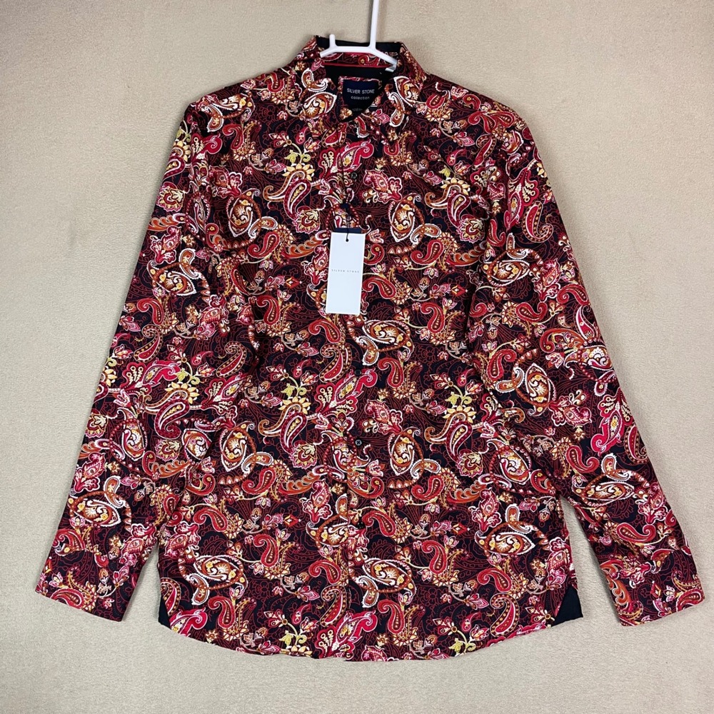 SILVER STONE Collection Modern Fit Men's Long Sleeve Button Down Shirt L Paisley